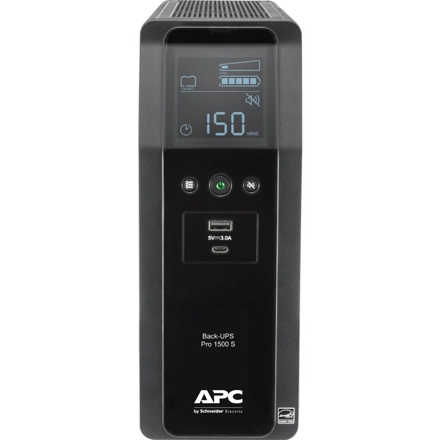 APC Back-UPS Pro, 1500VA/900W, Tower, 120V, 10x NEMA 5-15R outlets, AVR, USB Type A + C ports, LCD, User Replaceable Battery