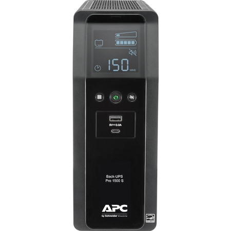 APC Back-UPS Pro, 1500VA/900W, Tower, 120V, 10x NEMA 5-15R outlets, AVR, USB Type A + C ports, LCD, User Replaceable Battery