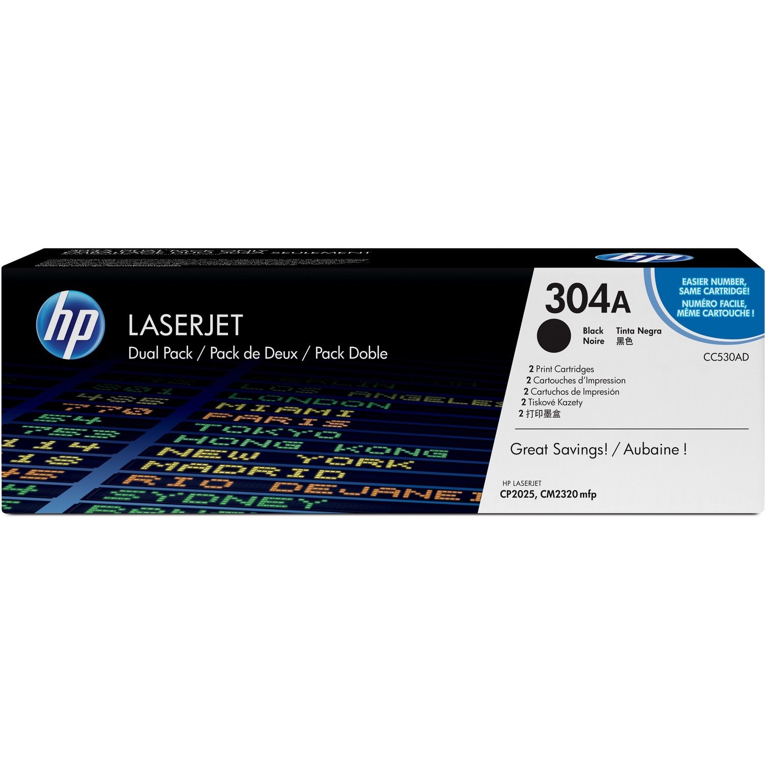 HP 304A (CC530AD) Original Toner Cartridge - Dual Pack