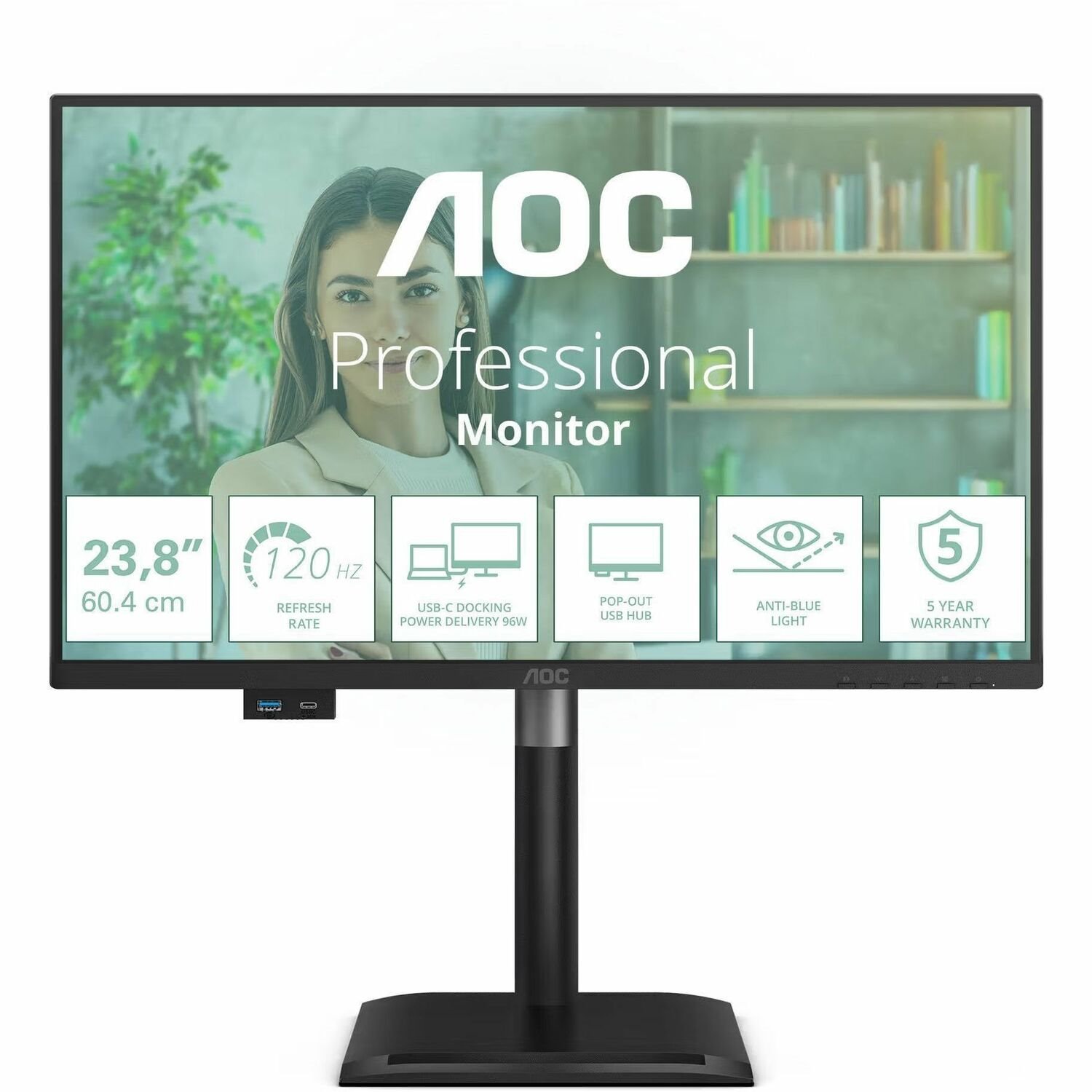 Aoc Monitor 23.8In 16:9 Ips 120HZ 1920X1080 HDM X1 DPX1 Usb-C