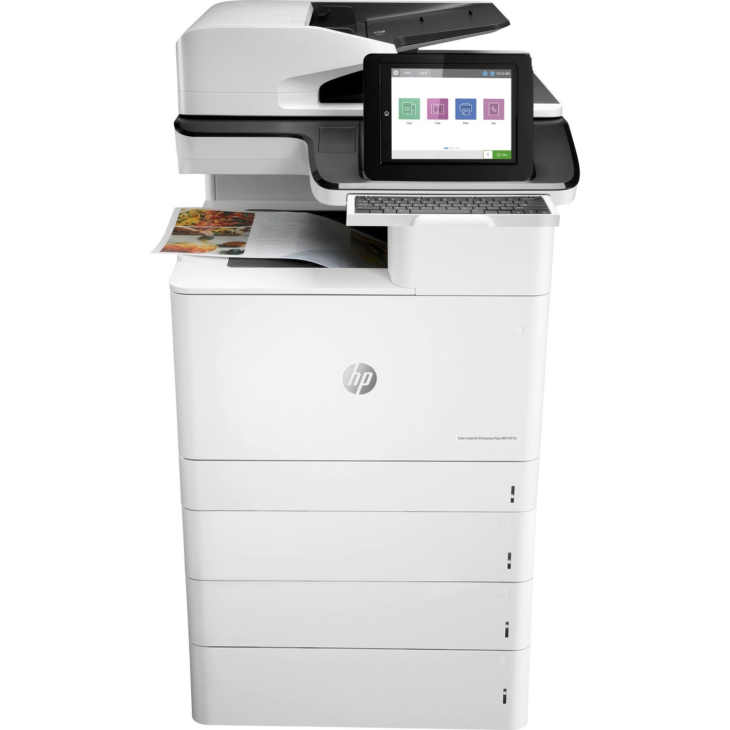 HP LaserJet Enterprise M776 M776z Laser Multifunction Printer-Color-Copier/Fax/Scanner-46 ppm Mono/46 ppm Color Print-1200x1200 dpi Print-Automatic Duplex Print-200000 Pages-2300 sheets Input-Color Flatbed Scanner-600 dpi Optical Scan-Wireless LAN