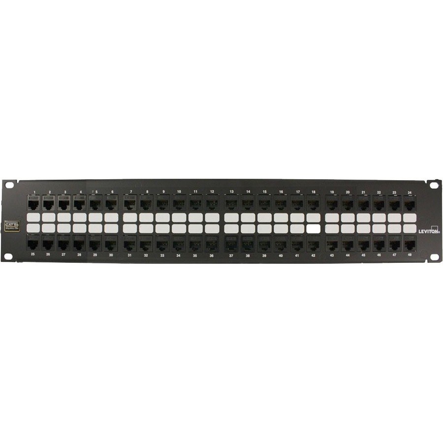 Leviton Cat 5e QuickPort Patch Panel, 48-Port, 2RU. Cable Management Bar Included