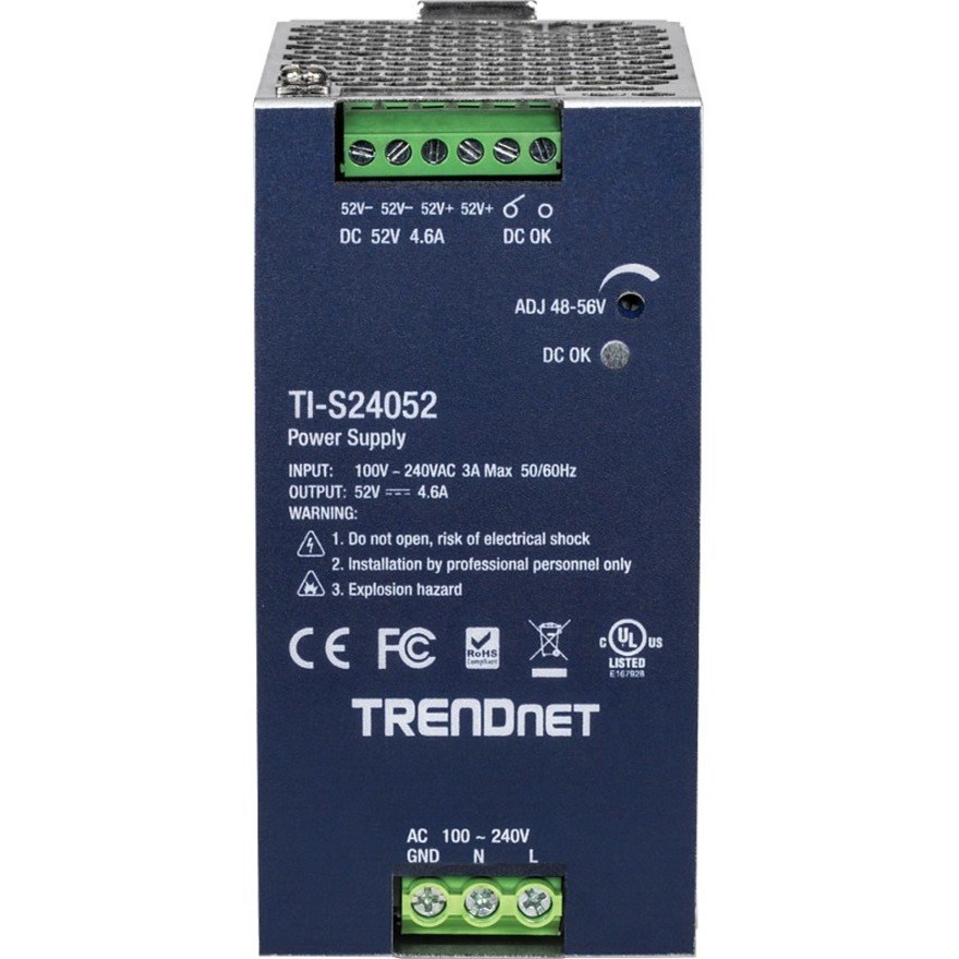 TRENDnet 240W, 52V DC, 4.61A AC to DC DIN-Rail Power Supply, TI-S24052, Industrial Power Supply with Built-In Power Factor Controller Function, Silver