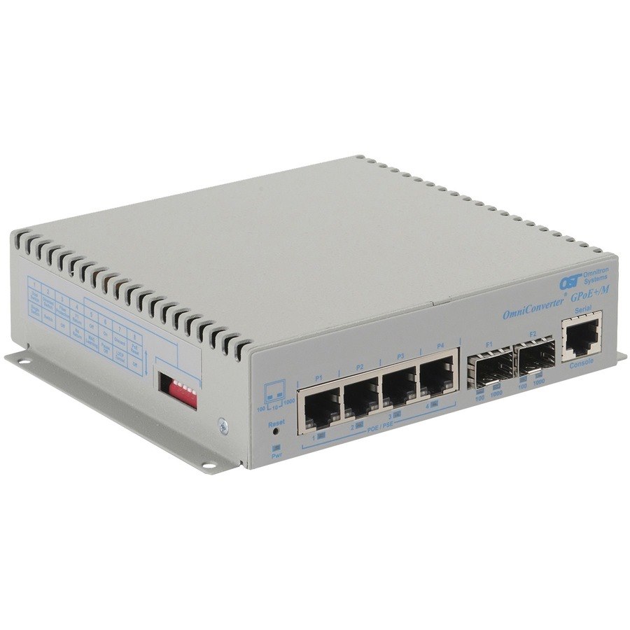 Omnitron Systems OmniConverter Managed Gigabit PoE+, 2xSFP, RJ-45, Ethernet Fiber Switch