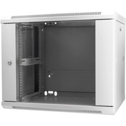 Network Cabinet, Wall Mount (Standard), 9U, 450mm Deep, Grey, Assembled, Max 60kg, Metal & Glass Door, Back Panel, Removeable Sides, Suitable also for use on a desk or floor, 19" , Parts for wall installation not included, Three Year Warranty