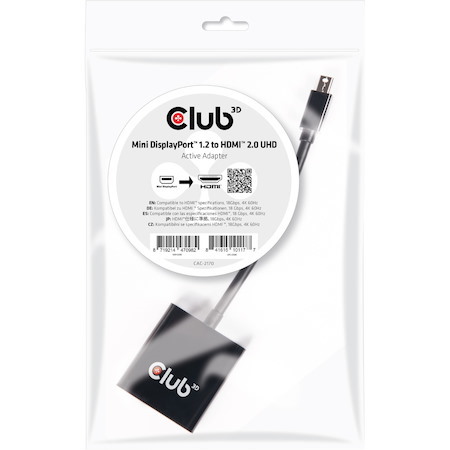 Club 3D Mini DisplayPort™ 1.2 to HDMI™ 2.0 UHD Active Adapter