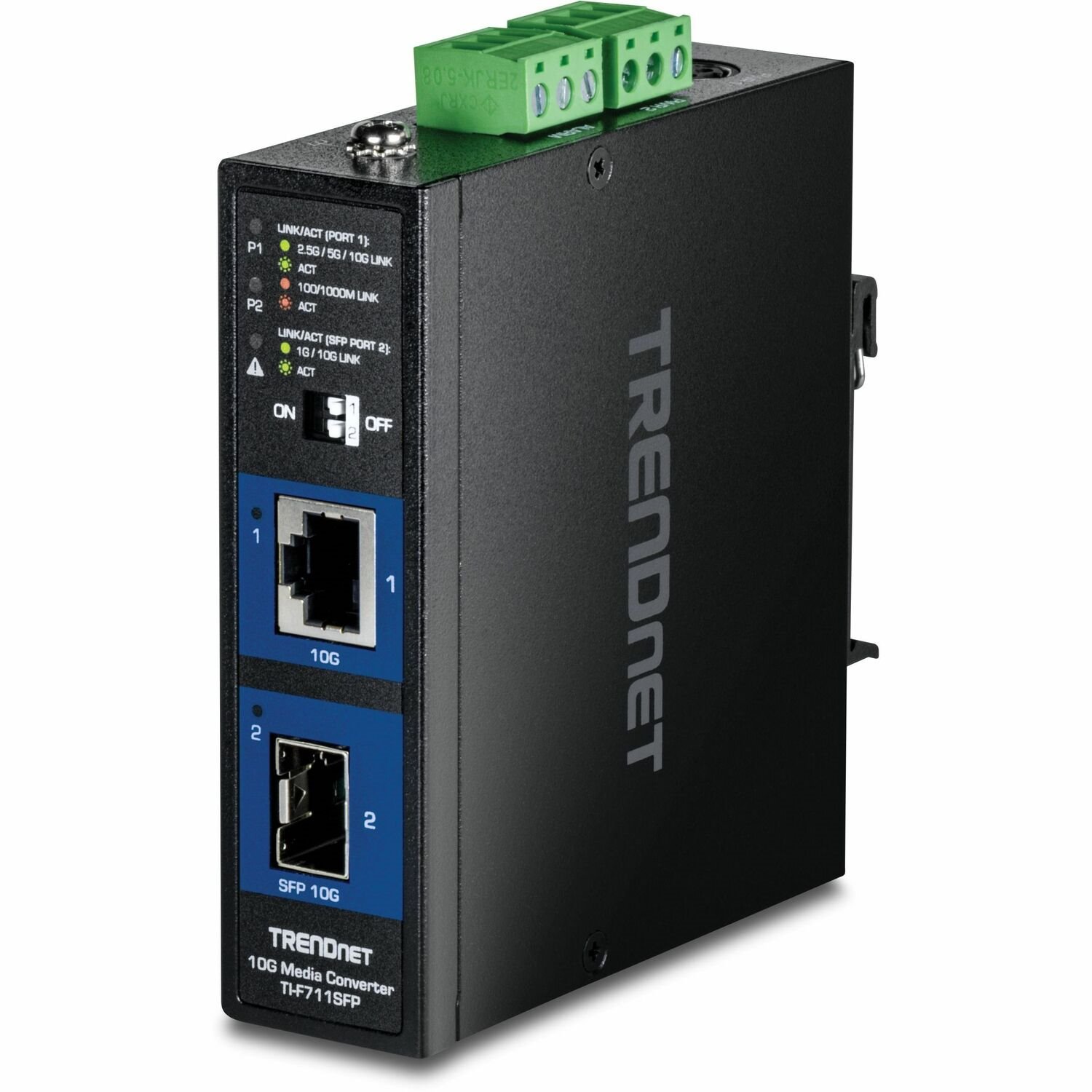 TRENDnet Industrial 10G SFP+ Media Converter, TI-F711SFP, Extreme Temperature IP50 Rated, Ethernet Splitter, DIN-Rail and Wall Mounts Included, NDAA TAA Compliant for Government Use