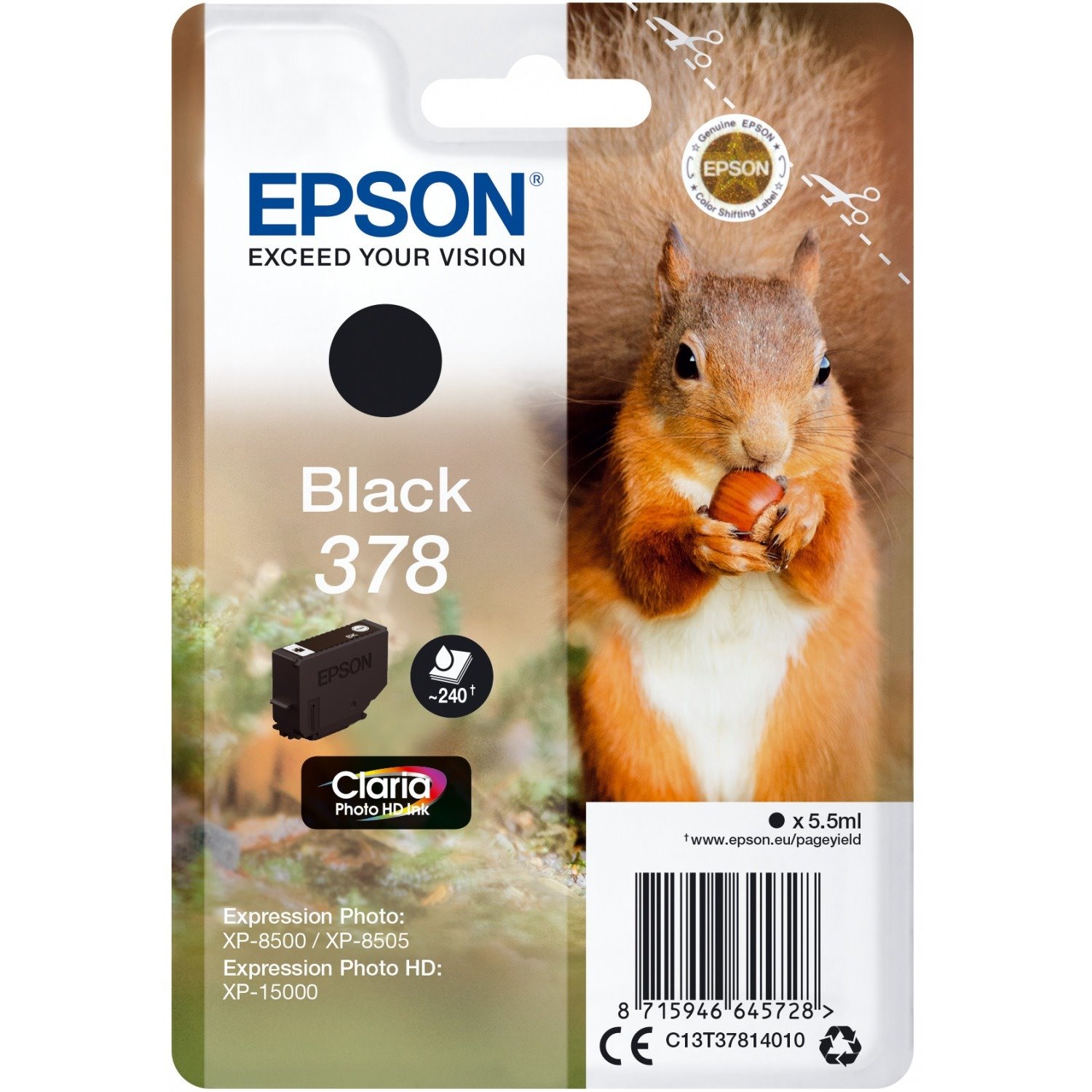 Epson Claria Photo HD 378 Original Standard Yield Inkjet Ink Cartridge - Single Pack - Black - 1 Pack