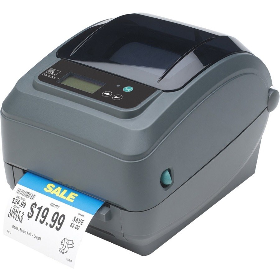Zebra GX420t Desktop Direct Thermal/Thermal Transfer Printer - Monochrome - Label Print - Fast Ethernet - USB - Serial - With Cutter