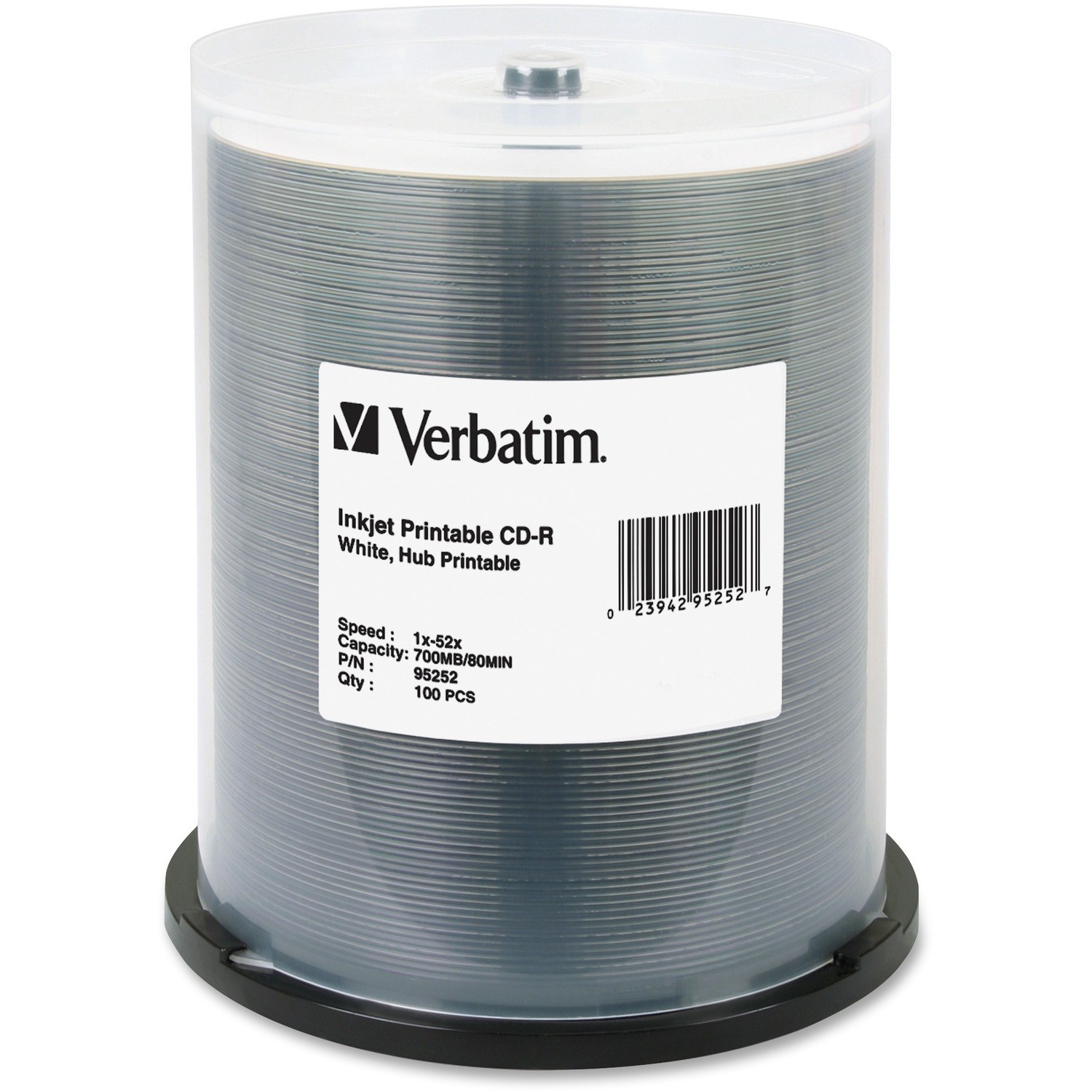 Verbatim CD-R 700MB 100Pk White Wide InkJet 52x Ideal for full-surface, edge-to-edge printing