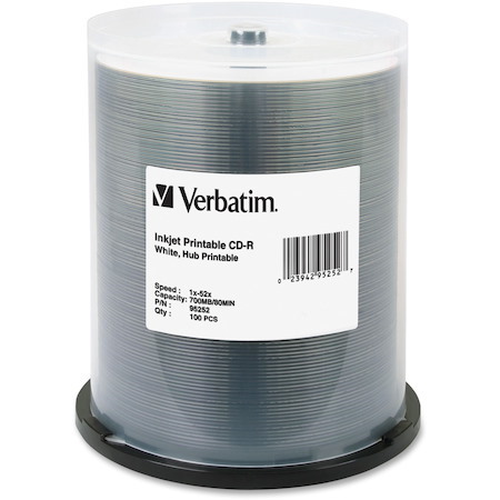 Verbatim 95252 CD Recordable Media - CD-R - 52x - 700 MB - 100 / Pack - White
