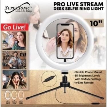 Supersonic PRO Live Stream 10" LED Table Top Selfie Ring Light