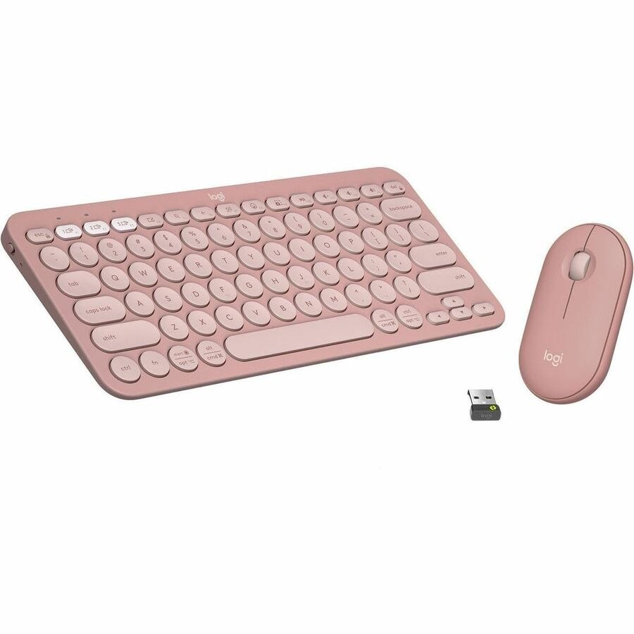 Logitech Pebble 2 Combo, Wireless Keyboard and Mouse, Quiet and Portable, Customizable, Logi Bolt, Tonal Rose