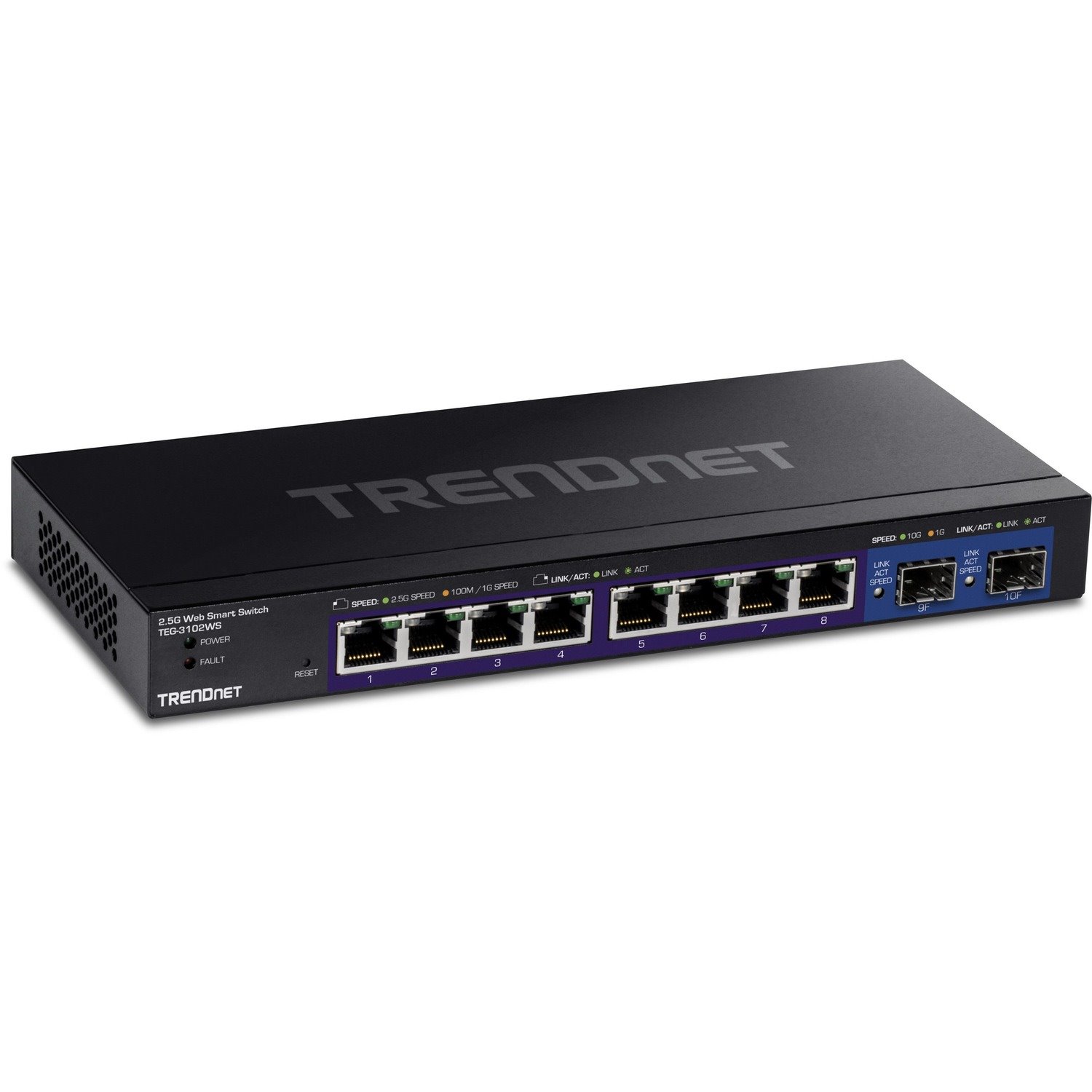 TRENDnet 10-Port Multi-Gig Web Smart Switch, 8 x 2.5GBASE-T Ports, 2 x 10G SFP+ Slots, Metal Housing, Managed Network Ethernet Switch, Lifetime Protection, Black, TEG-3102WS