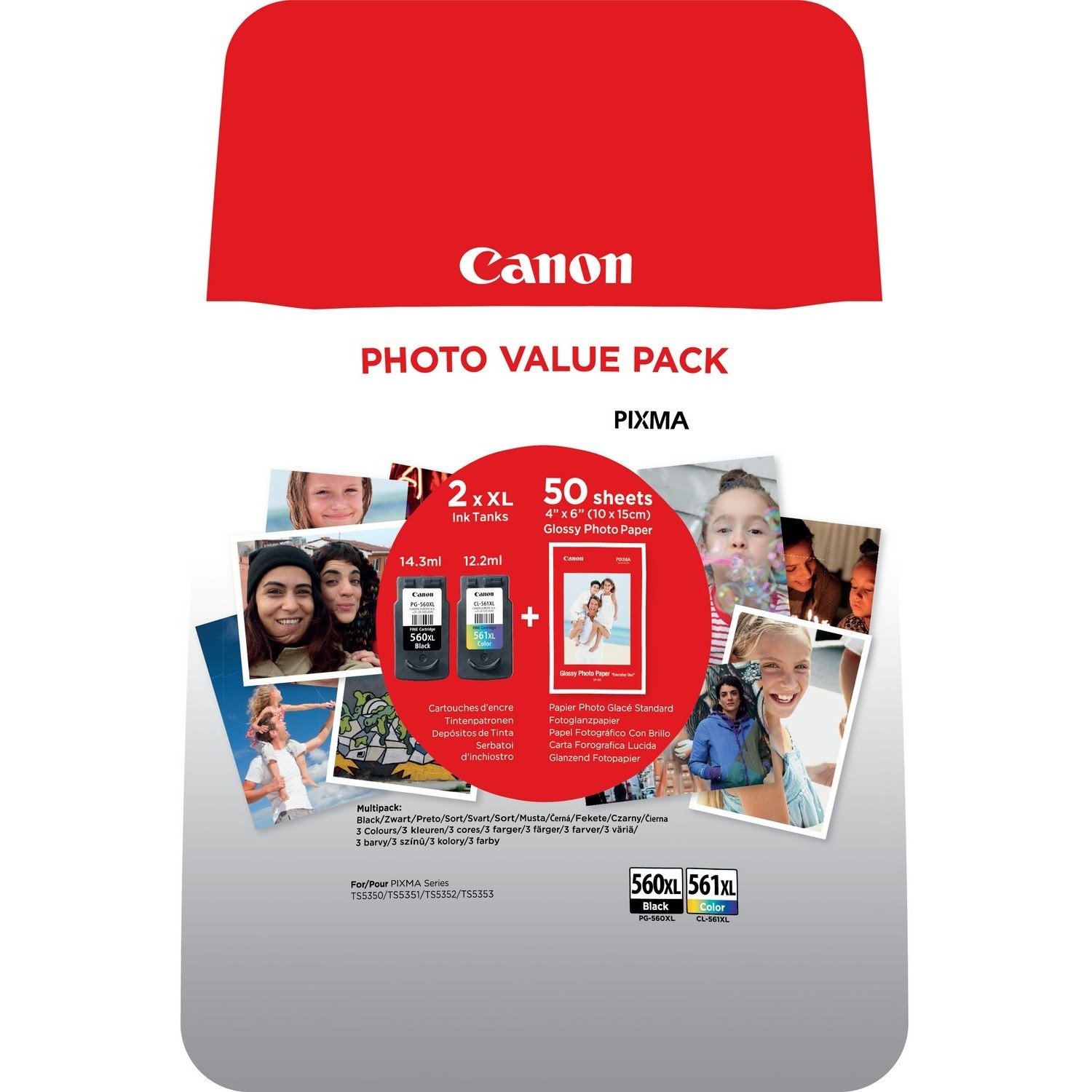 Canon PG-560XL/CL-561XL Original High Yield Inkjet Ink Cartridge/Paper Kit - Multi-pack - Colour Pack