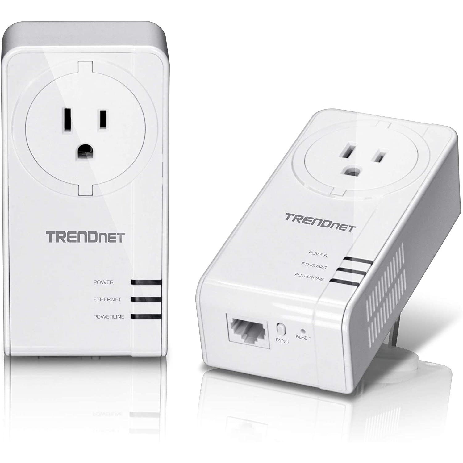 TRENDnet Powerline 1300 AV2 Adapter With Built-in Outlet Adapter Kit, Includes 2 x TPL-423E Adapters, IEEE 1905.1 & IEEE 1901, Gigabit Port, Range Up To 300m (984 ft), White, TPL-423E2K