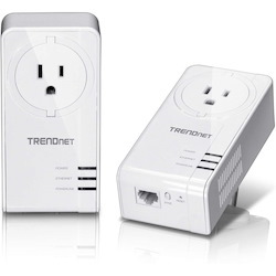 TRENDnet Powerline 1300 AV2 Adapter With Built-in Outlet Adapter Kit, Includes 2 x TPL-423E Adapters, IEEE 1905.1 & IEEE 1901, Gigabit Port, Range Up To 300m (984 ft), White, TPL-423E2K