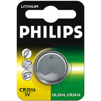 Philips CR2016/01B Battery - Lithium Manganese Dioxide (Li-MnO2) - 2
