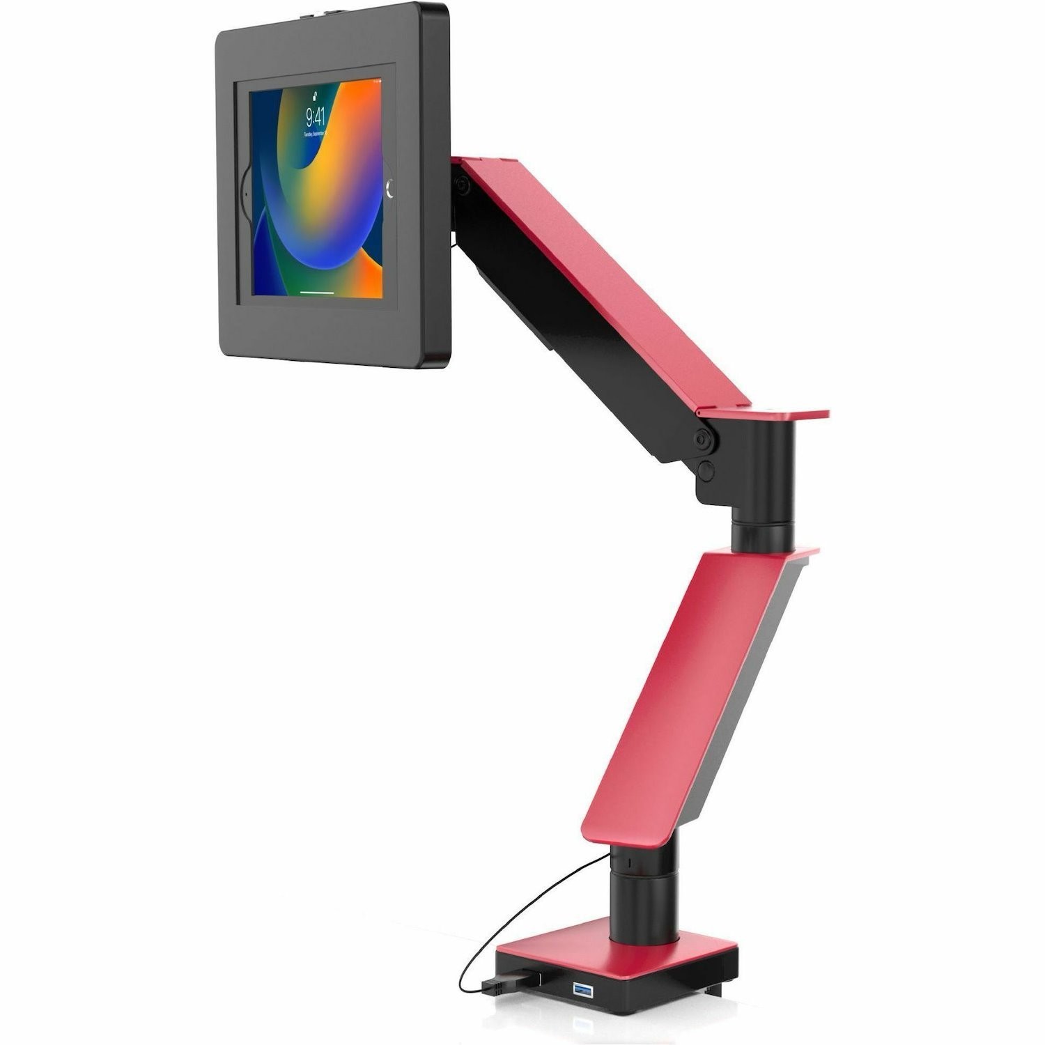 CTA Digital Gas Spring Clamp Mount with 2 USB Ports w/ Enclosure for Medium Size Tablets (Red)