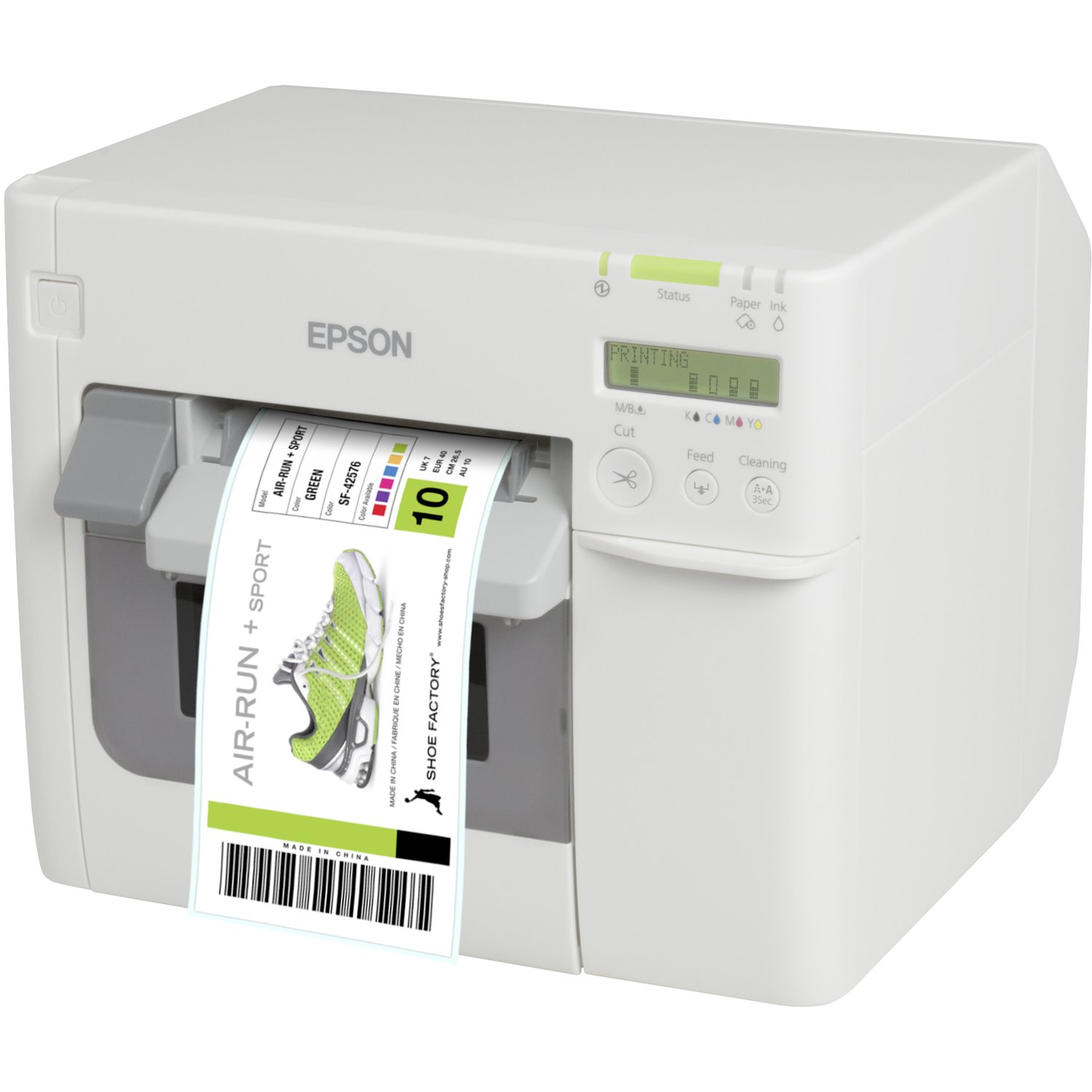 Epson ColorWorks C31CD54012CD Desktop Inkjet Printer - Colour - Label Print - Fast Ethernet - USB - With Cutter - White