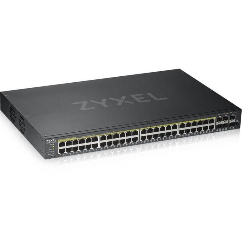 ZYXEL GS1920-48HPv2 48-Port Gigabit Smart Nebula Cloud Managed PoE Switch | 48 PoE+ Ports at 375W with 2 SFP Uplinks | TAA Compliant