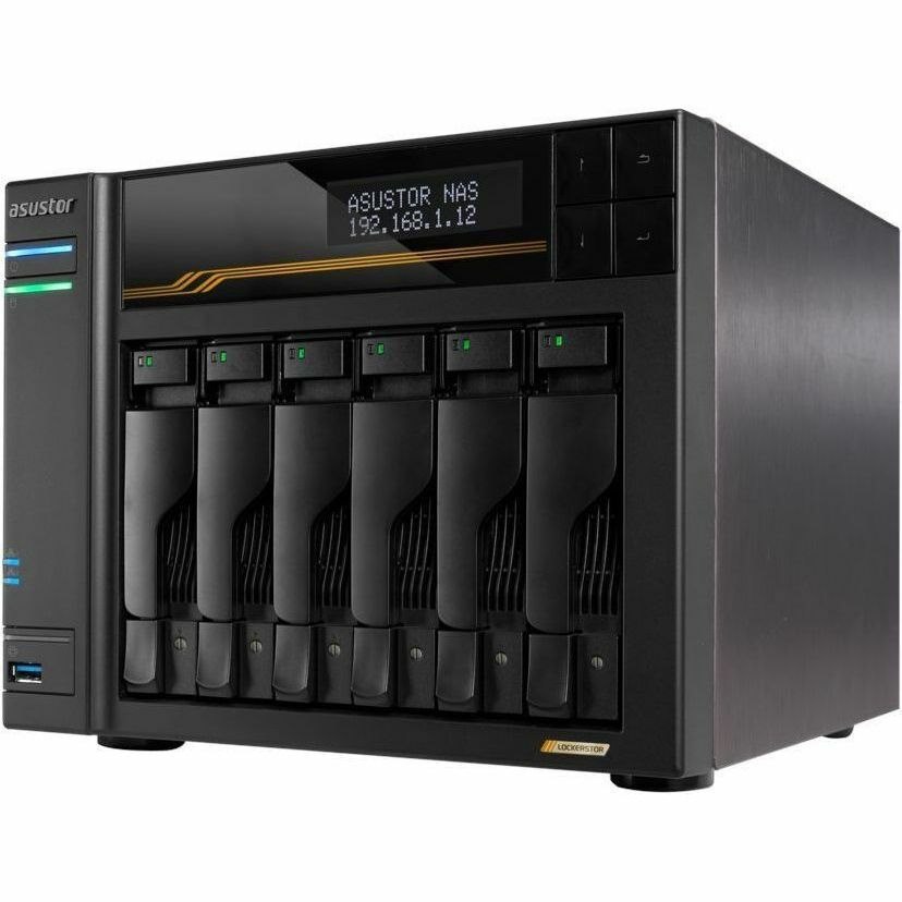 Asustor Lockerstor 6 Gen3 AS6806T 6 Bay NAS, AMD Ryzen Quad-Core 2.3 GHz, 16GB RAM ECC DDR5, 4 M.2 NVMe Slots, Dual 5GbE and Dual 10GbE Port, USB 4.0 Type-C, Network Attached Storage (Diskless)