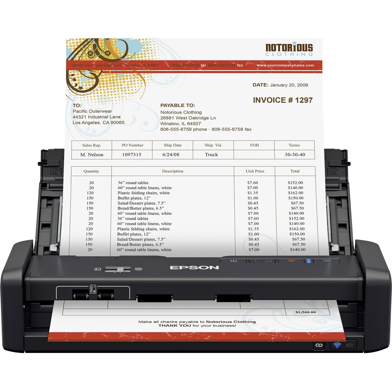 Epson WorkForce ES-300WR Sheetfed Scanner - 600 dpi Optical