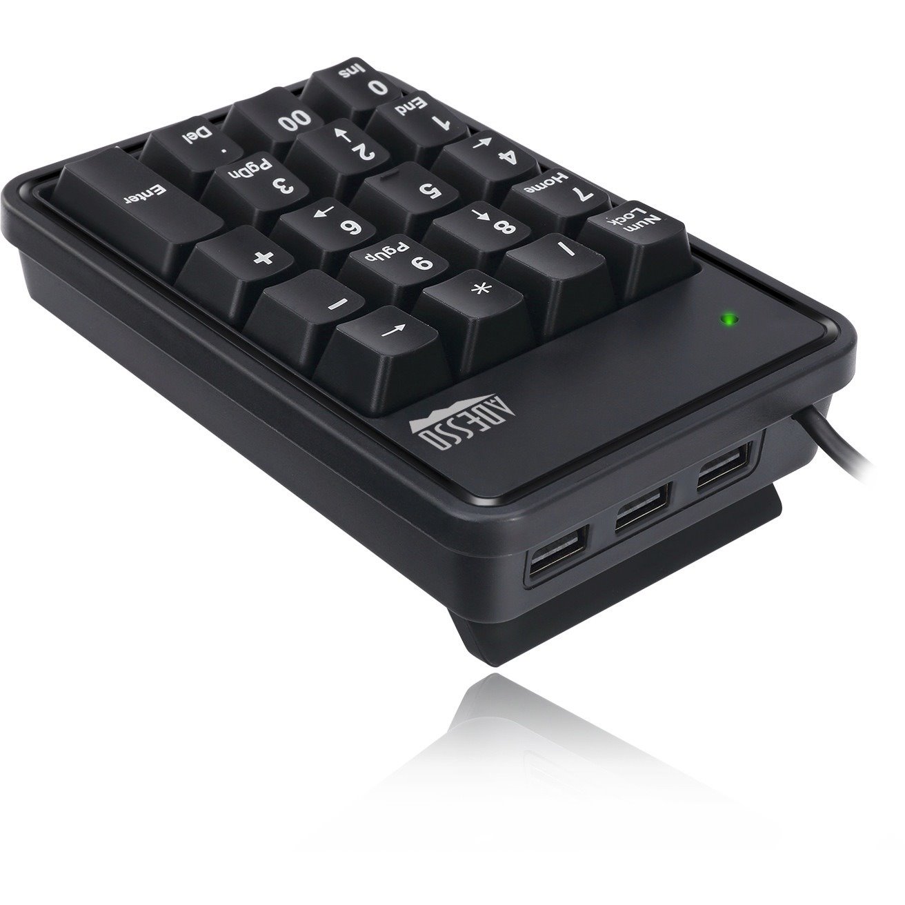 Adesso 19-Key Mechanical Keypad with 3-Port USB Hub