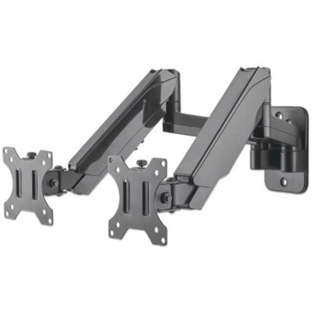 TV & Monitor Mount, Wall, Full Motion (Gas Spring), 2 screens, Screen Sizes: 17-32" , Black, Dual Screen, VESA 75x75 to 100x100mm, Max 8kg (each), Tilt & Swivel with 3 Pivots, Lifetime Warranty