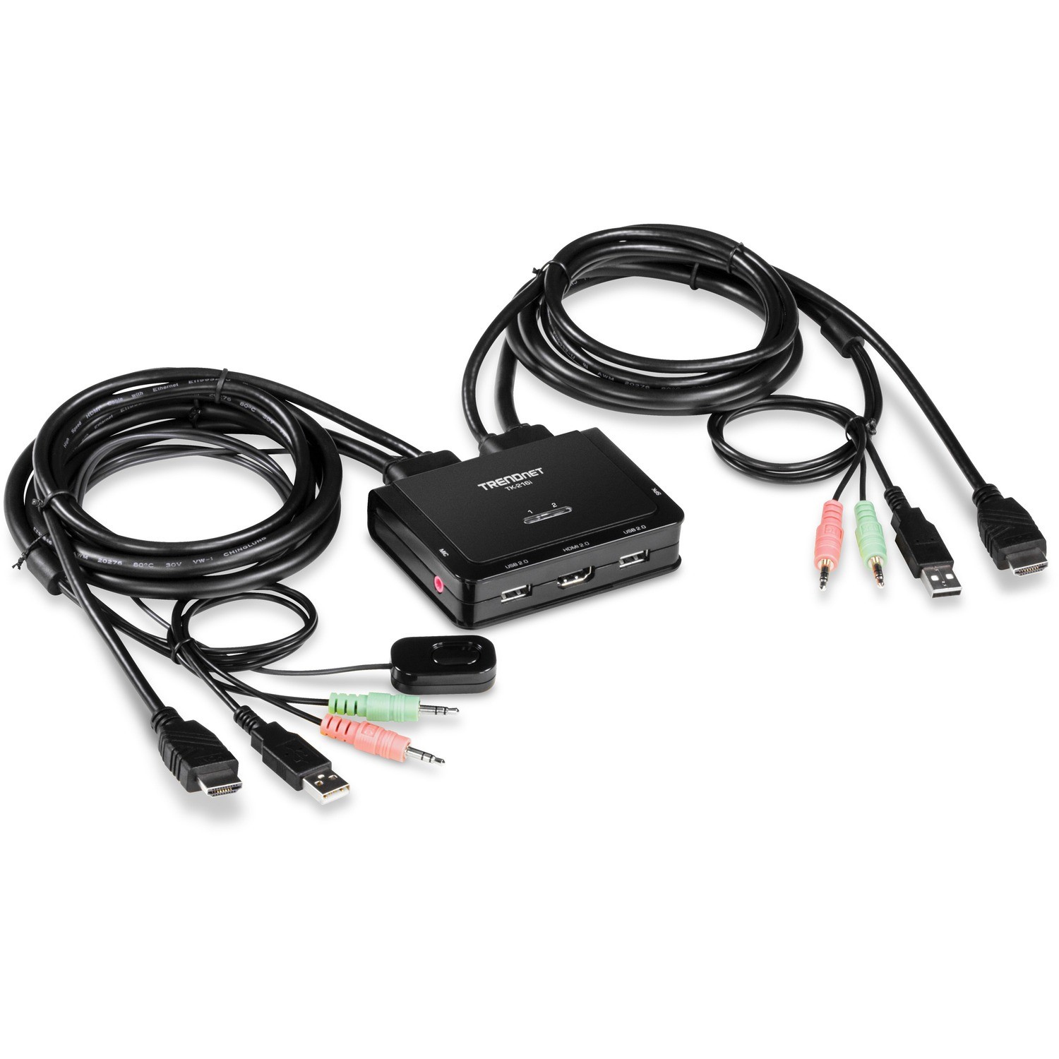 TRENDnet 2-Port 4K HDMI KVM Switch w/ Audio, TK-216i, 4K UHD (3840 x 2160@60Hz, 3.5mm speaker/microphone, USB Switch 2 Computers, USB 2.0, HDMI 2.0, HDMI 5.1 Audio Support, Monitor USB Sharing Switch