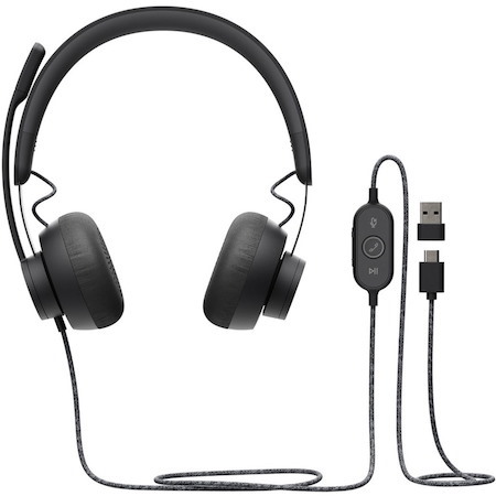 Logitech Zone Wired Noise Cancelling Headset, USB-C with USB-A adapter, graphite