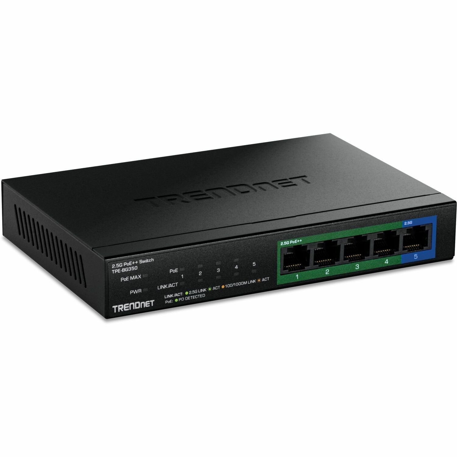 TRENDnet 5-Port 2.5G PoE++ Switch, TPE-BG350, NDAA + TAA Compliant, 135W Power Budget, 95W Per Port, 25Gbps Switching Capacity, Ethernet Splitter, Lifetime Protection
