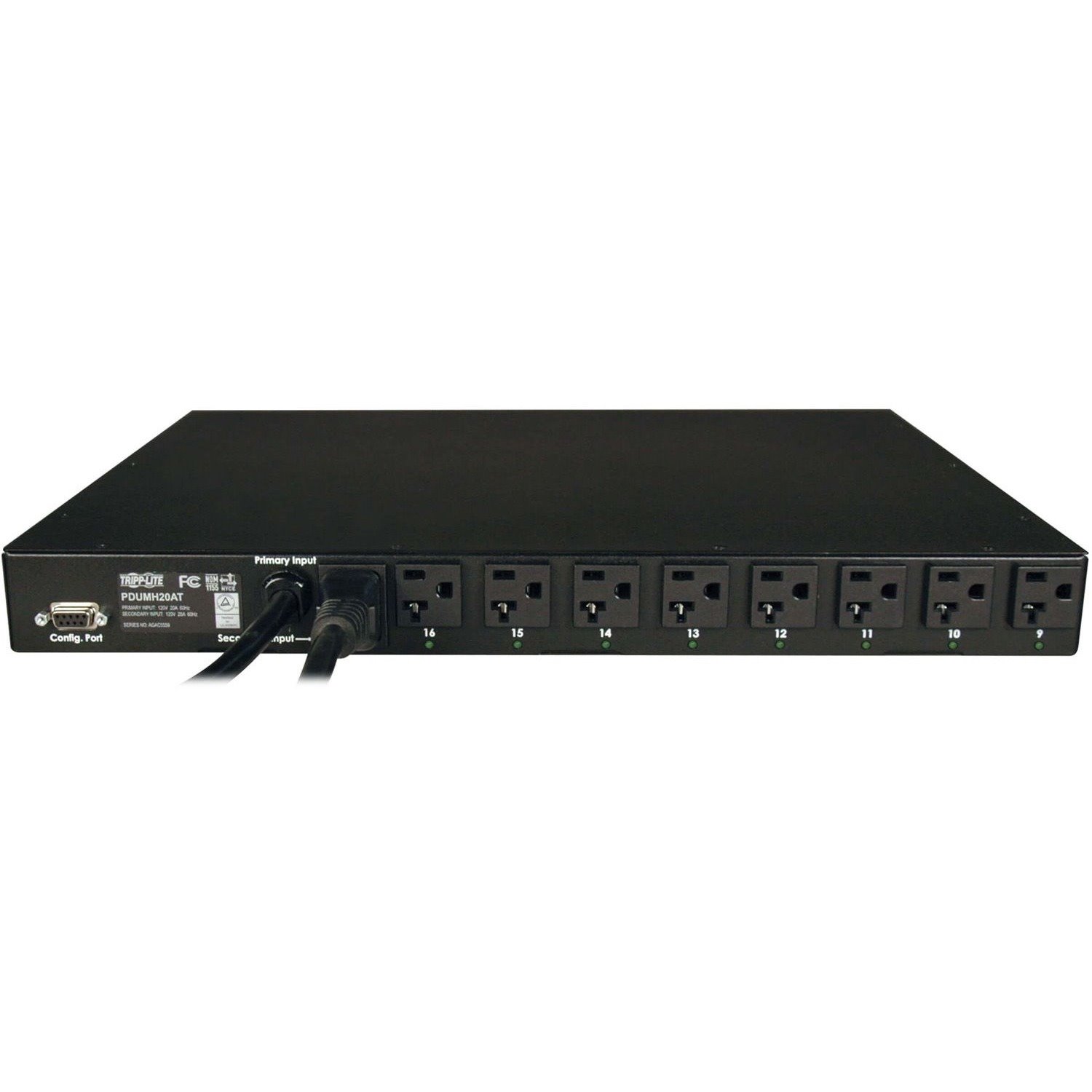 Eaton Tripp Lite Series 1.9kW Single-Phase Local Metered Automatic Transfer Switch PDU, 2 120V L5-20P / 5-20P Inputs, 16 5-15/20R Outputs, 1U, TAA