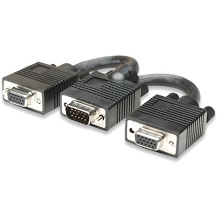 Manhattan SVGA Y Cable, HD15, 15cm, Male to Females, Splits an SVGA connection between two monitors, Compatible with VGA, Fully Shielded, Black, Lifetime Warranty, Polybag