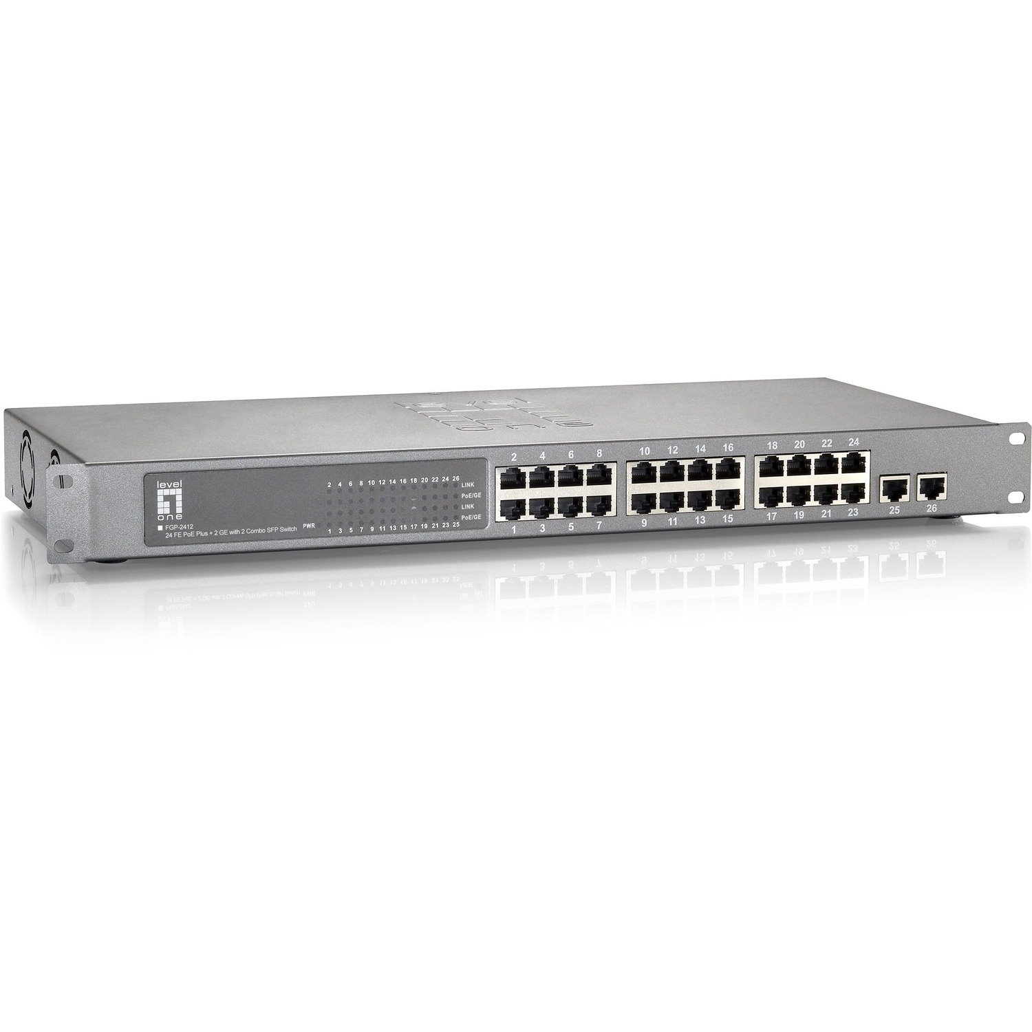 LevelOne FGP-2412 24-Port 10/100 PoE w/2-Gigabit/SFP Combo Ports 19" Rack Mountable (486.4W)