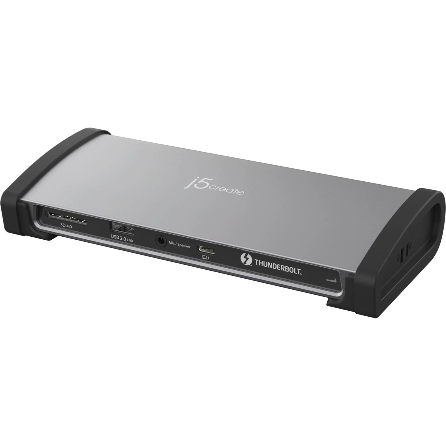 j5create Thunderbolt 4 Docking Station f&uuml;r Tastatur, Notebook, Headset, Desktop-PC, Drucker, Maus, Monitor - Speicherkartenleser - SD - 135 W - Schwarz, Grau