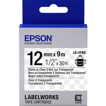 Epson LabelWorks Clear LK Tape Cartridge ~1/2" Black on Clear