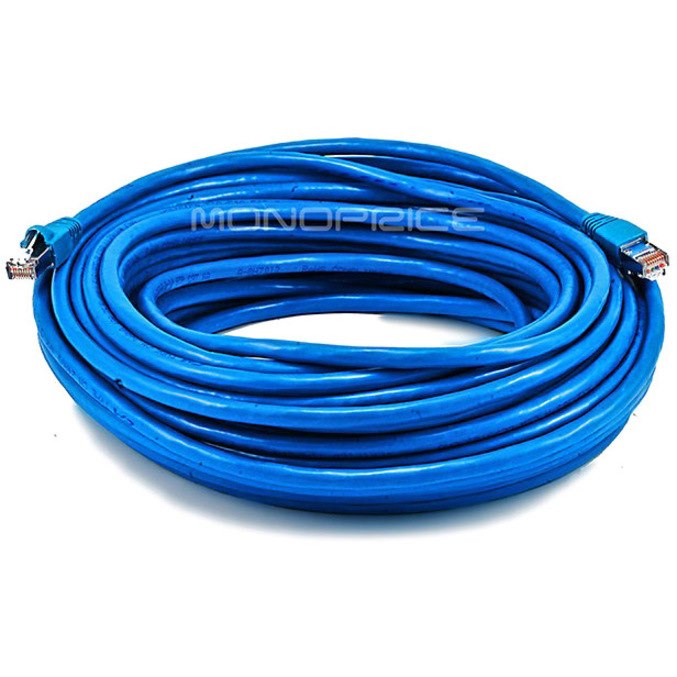 Monoprice 75FT 24AWG Cat6A 500MHz STP Ethernet Bare Copper Network Cable - Blue