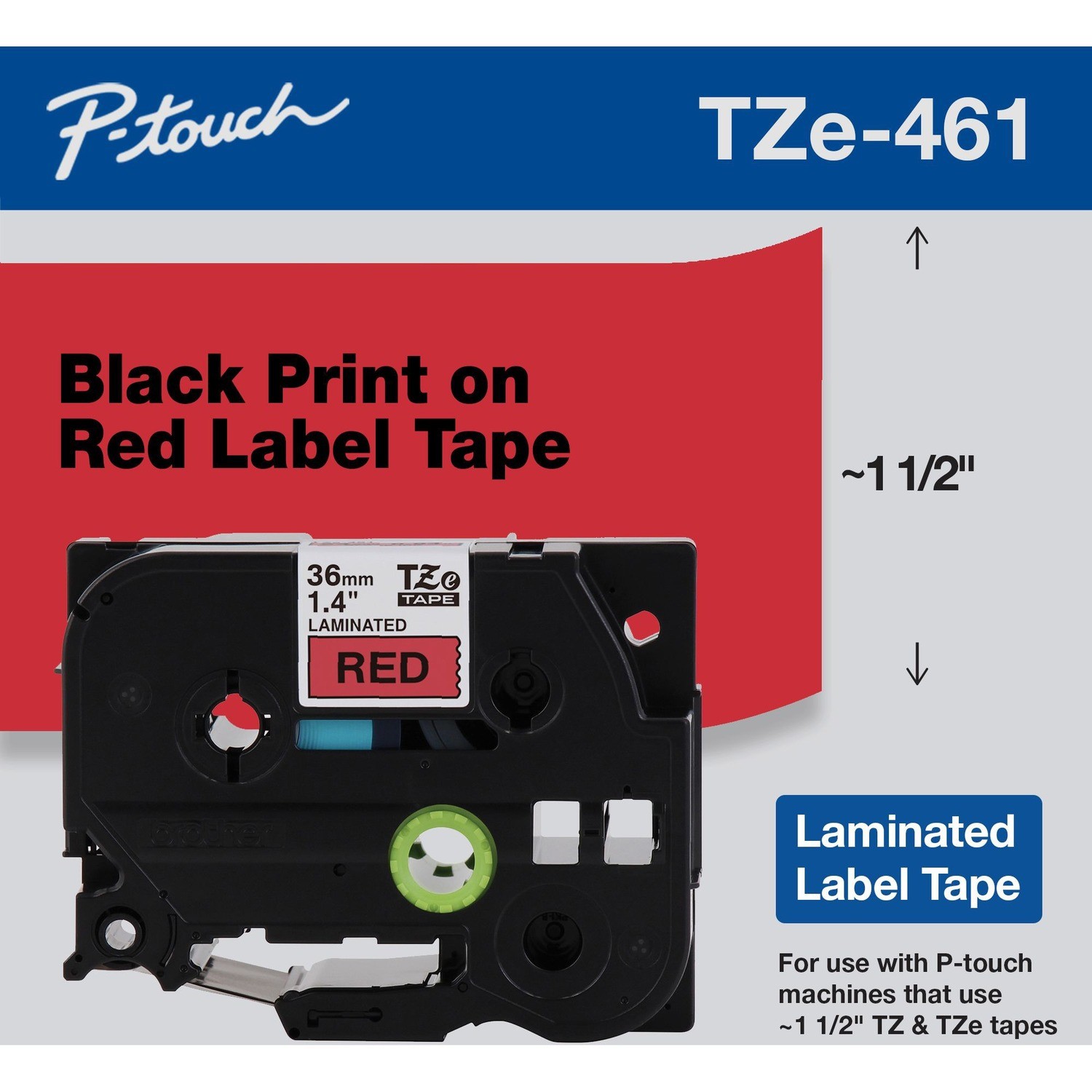 Brother TZE-461 - 36MM BLACK ON RED TZE TAPE