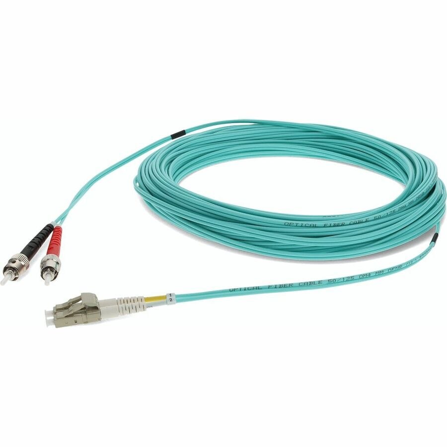 AddOn 20m ST to LC Aqua OM4 Duplex OFNR (Riser-Rated) TAA Fiber Patch Cable