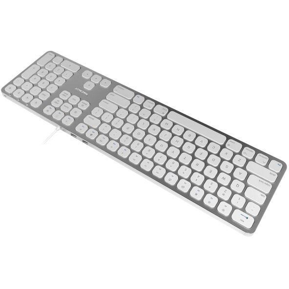 Macally Aluminum Slim USB Keyboard With 2 USB Ports For Mac