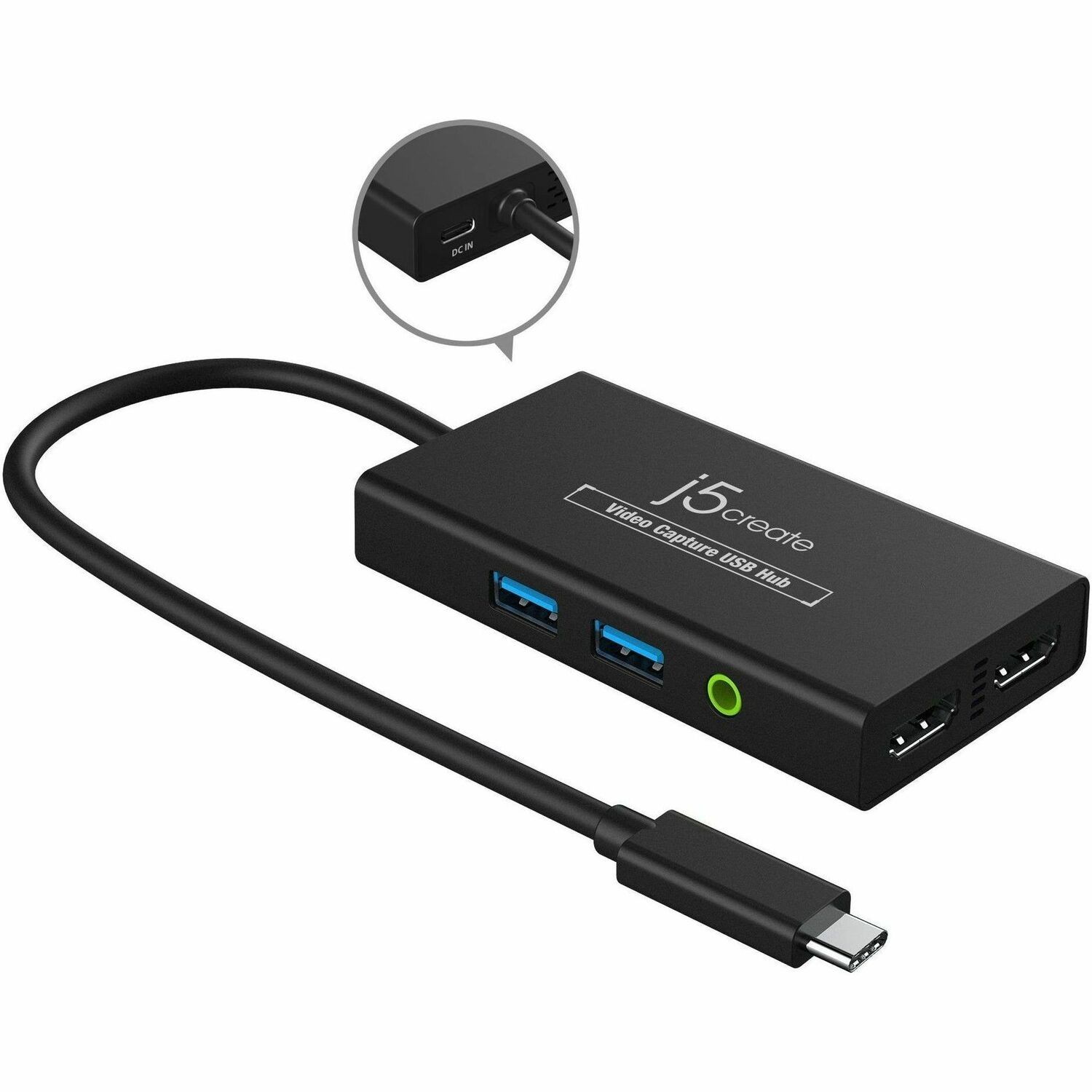 J5create Jva01 Video Capture Usb Hub - Designed To Function As A Usb Hub And A Uvc Capture Device - Hdmi Capture With Power Delivery + Usb-C Hub Hdmi