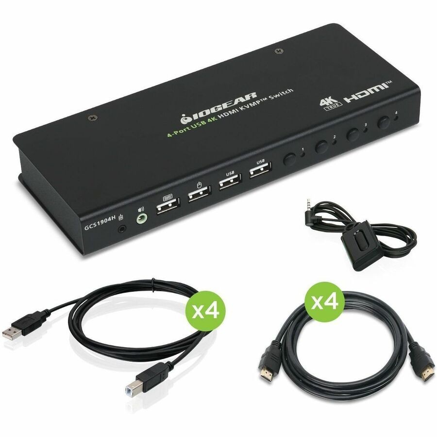 Iogear 4-Port 4K KVM Switch With Hdmi Connection, Usb 2.0 And Audio - Control Up To 4 P