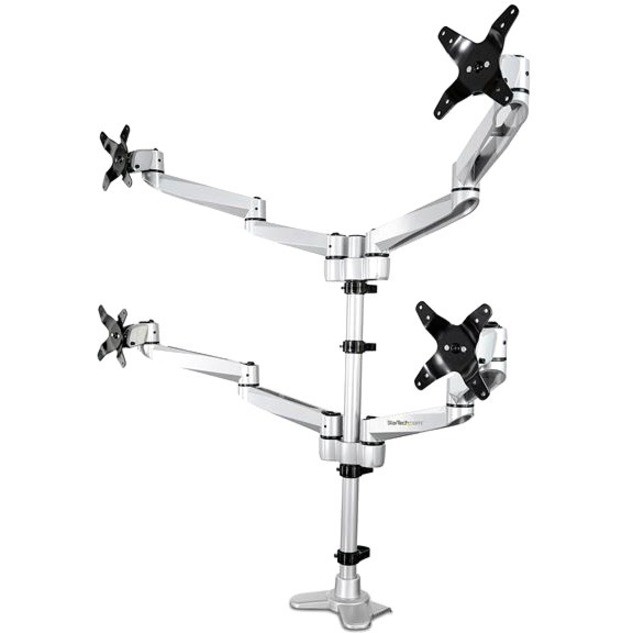 STARTECH.COM QUAD MONITOR DESK MOUNT <30", <10KG, FULL MOTION, H/ADJ, VESA, SILVER, 10YR