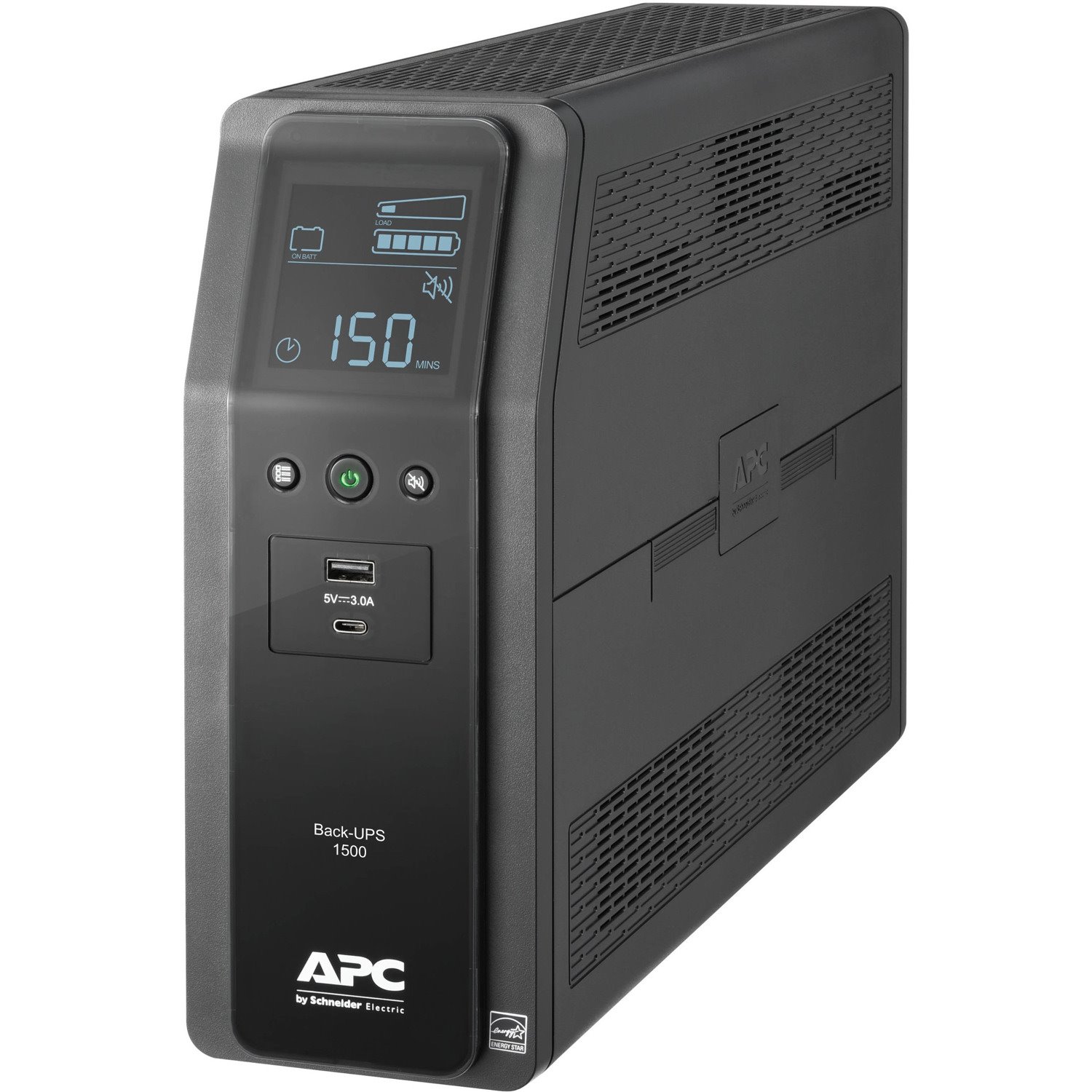 APC Back-UPS Pro, 1500VA, Tower, 120V, 10 NEMA 5-15R outlets, LCD, 1 USB Type C + 1 USB Type A ports