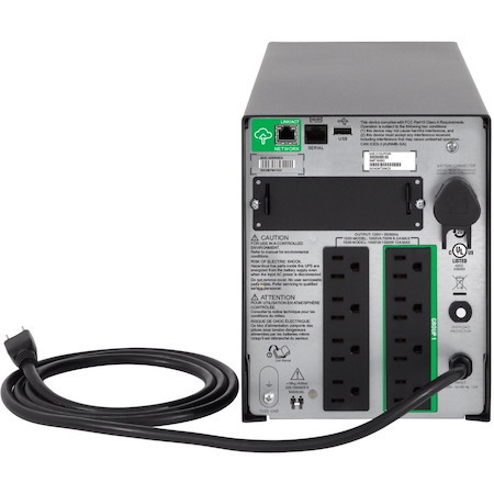 APC Smart-UPS, Line Interactive, 1500VA, Tower, 120V, 8x NEMA 5-15R outlets, SmartConnect Port+SmartSlot, Audible alarm disabled, AVR, LCD