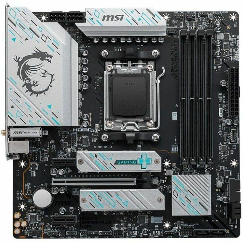 MSI B650M GAMING PLUS WIF AMD AM5 mATX Motherboard, 4x DDR5, 1x PCI-E x16, 2x PCI-E x1, 2x M.2, 4x SATA, 2x USB 3.2, 4x USB 2.0, 1xUSB Type C