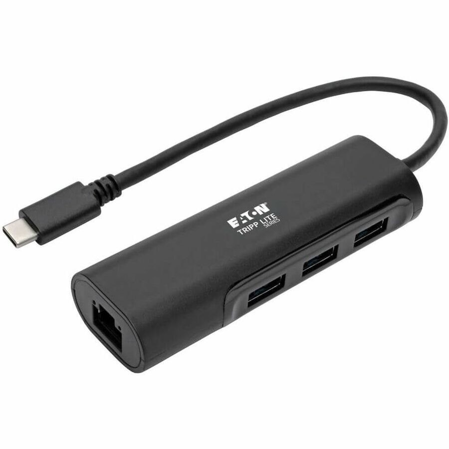 Eaton Tripp Lite Series 3-Port USB 3.x (5Gbps) Hub with LAN Port, USB-C to 3x USB-A Ports and Gigabit Ethernet, Black