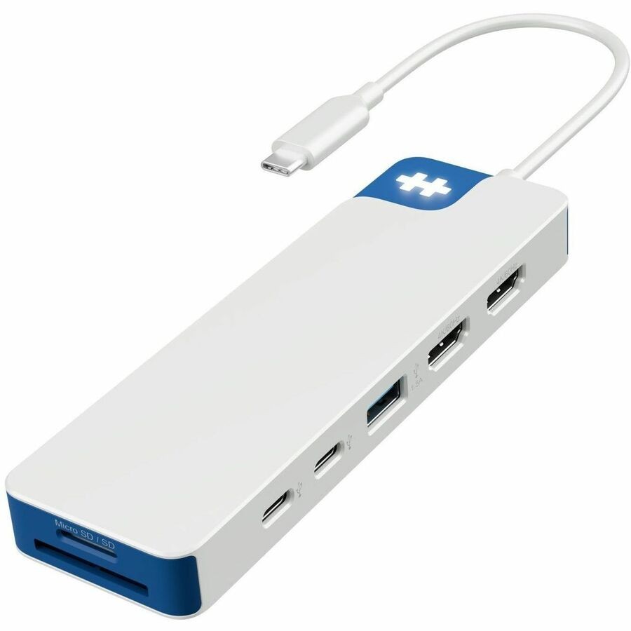 Hyper HyperDrive HD4103BUGL USB Type C Docking Station for Monitor, Desktop PC, Notebook, Tablet, Keyboard, Flash Drive - Charging Capability - Memory Card Reader - SD - Blue, White - Desktop