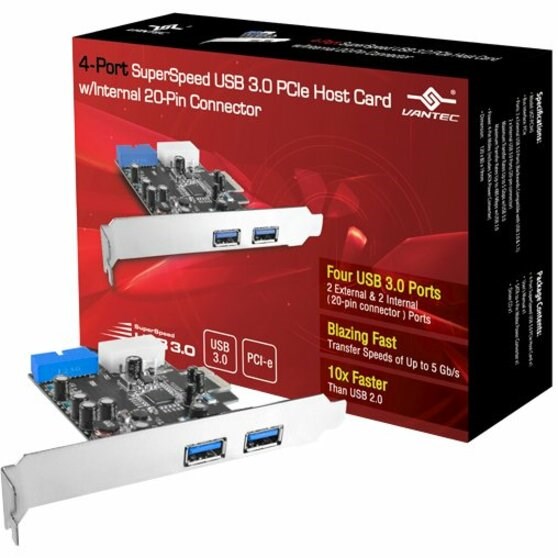 Vantec 4-Port SuperSpeed USB 3.0 PCIe Host Card w/ Internal 20-Pin Connector